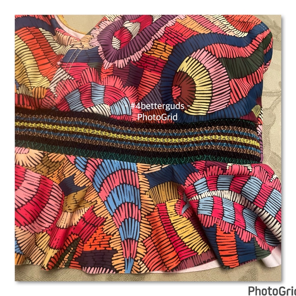 New Tankini Ruffle Colorful Abstract Graphic Boho Print Tassel Swimsuit Medium - Picture 7 of 16